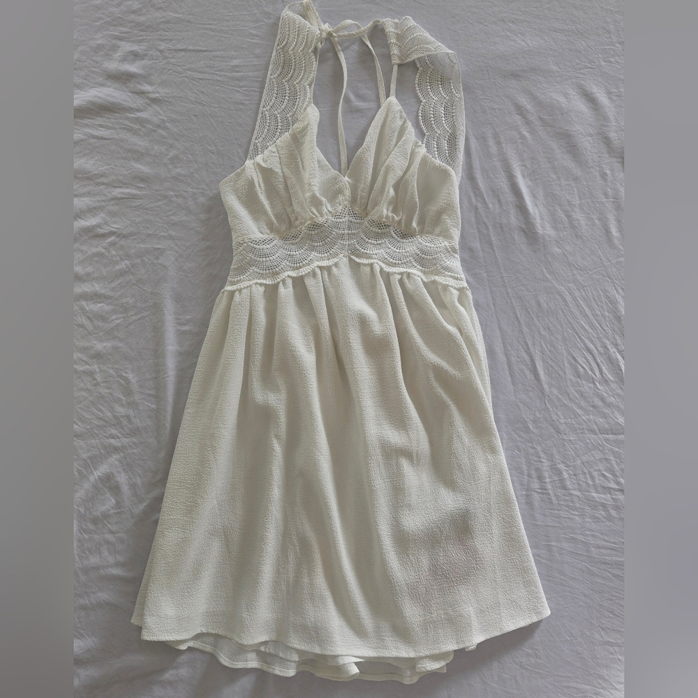 NWT SHEIN Elegant Cream Lace Halter Dress Open Back Size S